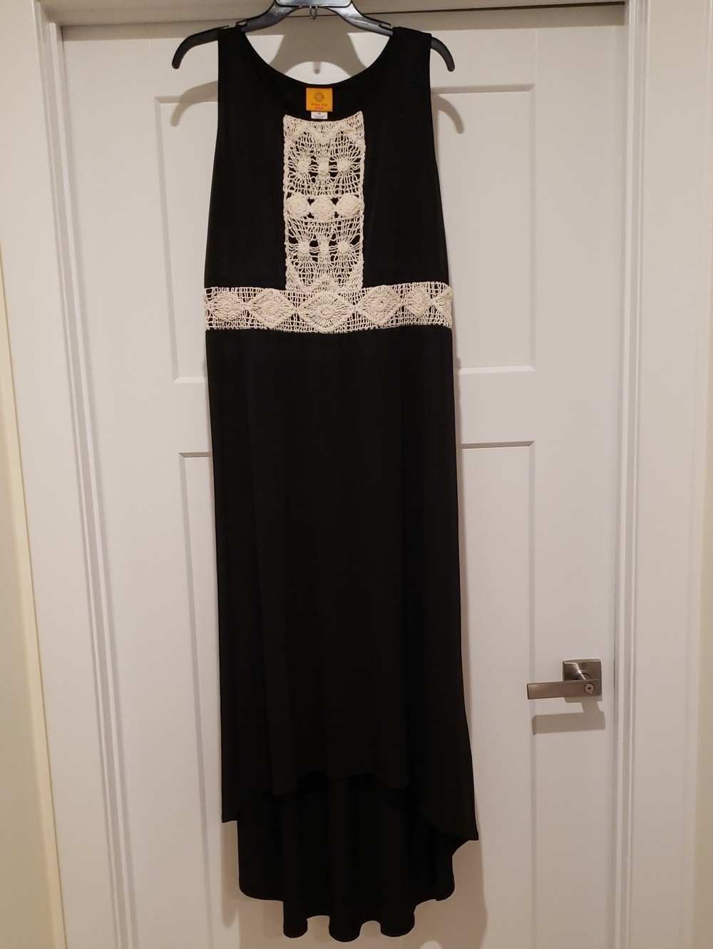 Ruby Rd NEW Black High Low Sleeveless Dress with Crochet Waist and Front Panel